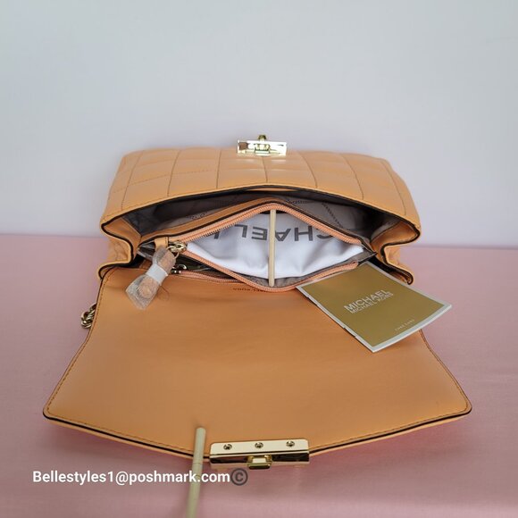 MICHAEL KORS Soho Quilted Smooth Leather Shoulder Bag- Cantaloupe color ⭐ - Picture 13 of 16